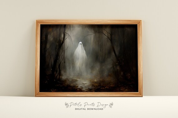 Sheet Ghost Misty Dark Forest Spooky Vintage Halloween Poster