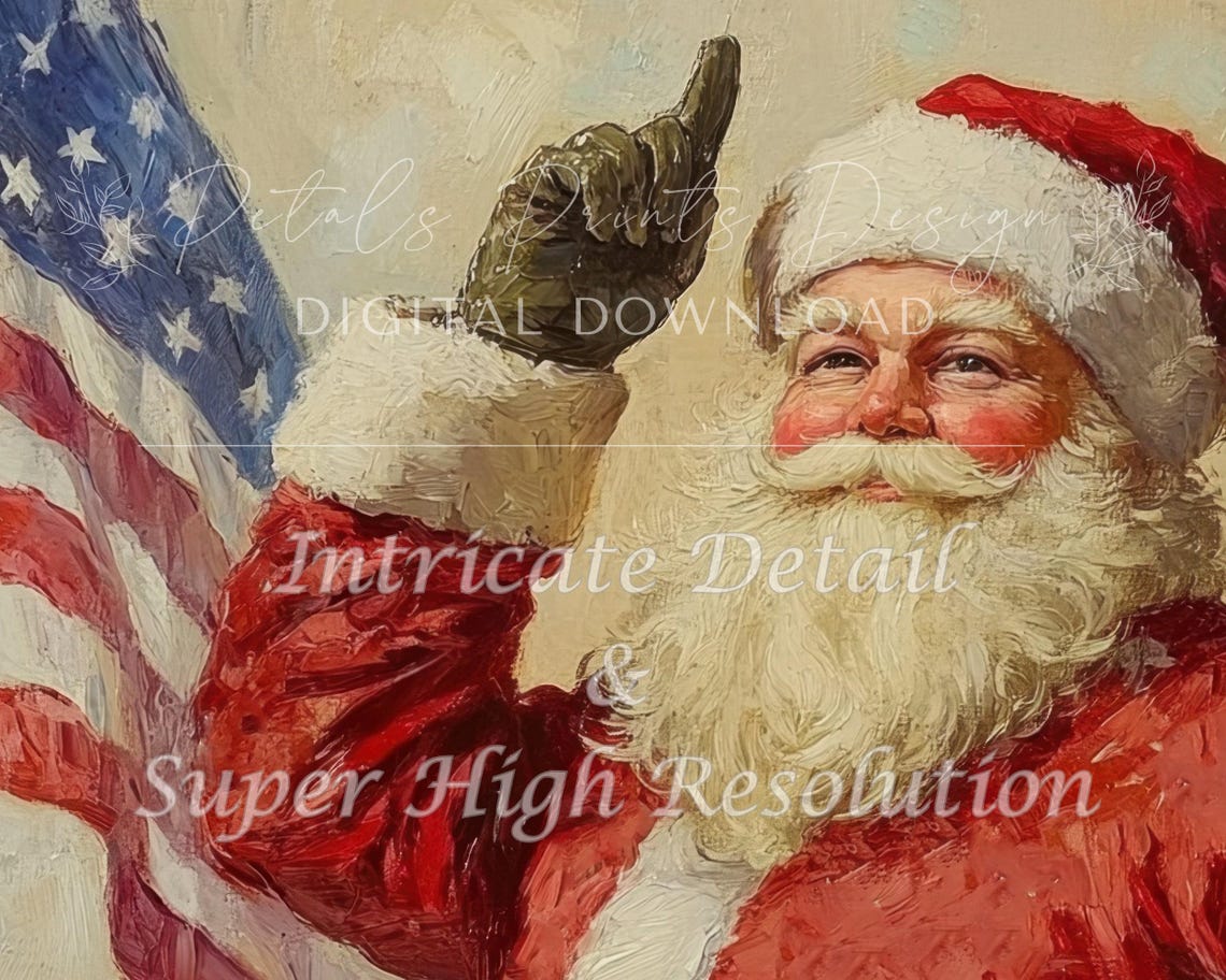 Santa Claus Tipping His Hat Beside American Flag Patriotic Art Poster - Image 3