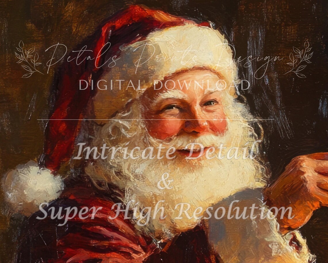 Santa Painting Rustic Christmas Art Print, Vintage Xmas - Image 3