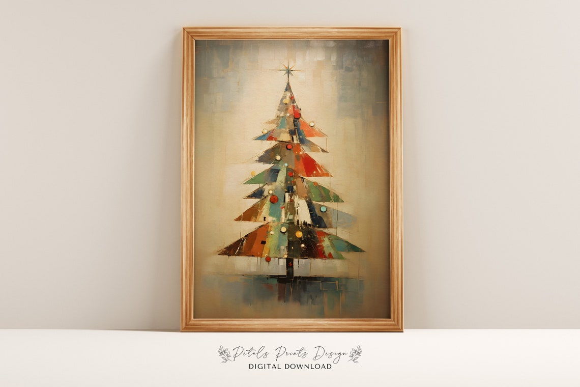 Abstract Christmas Tree Ornaments Mid Century Modern Holiday Poster