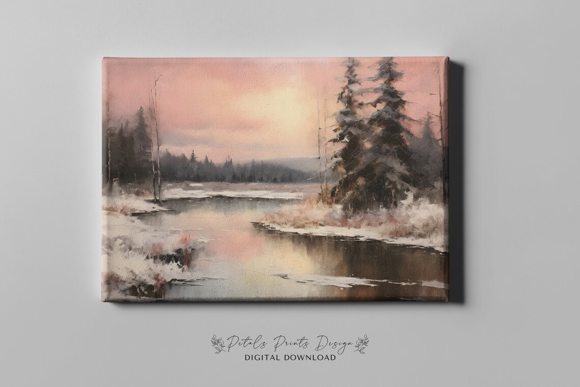 Vintage Rustic Winter Landscape Art Print - Image 4
