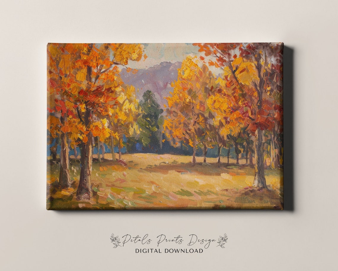 Vintage Autumn Forest Landscape Oil Painting Rustic Fall Art Print - Image 4