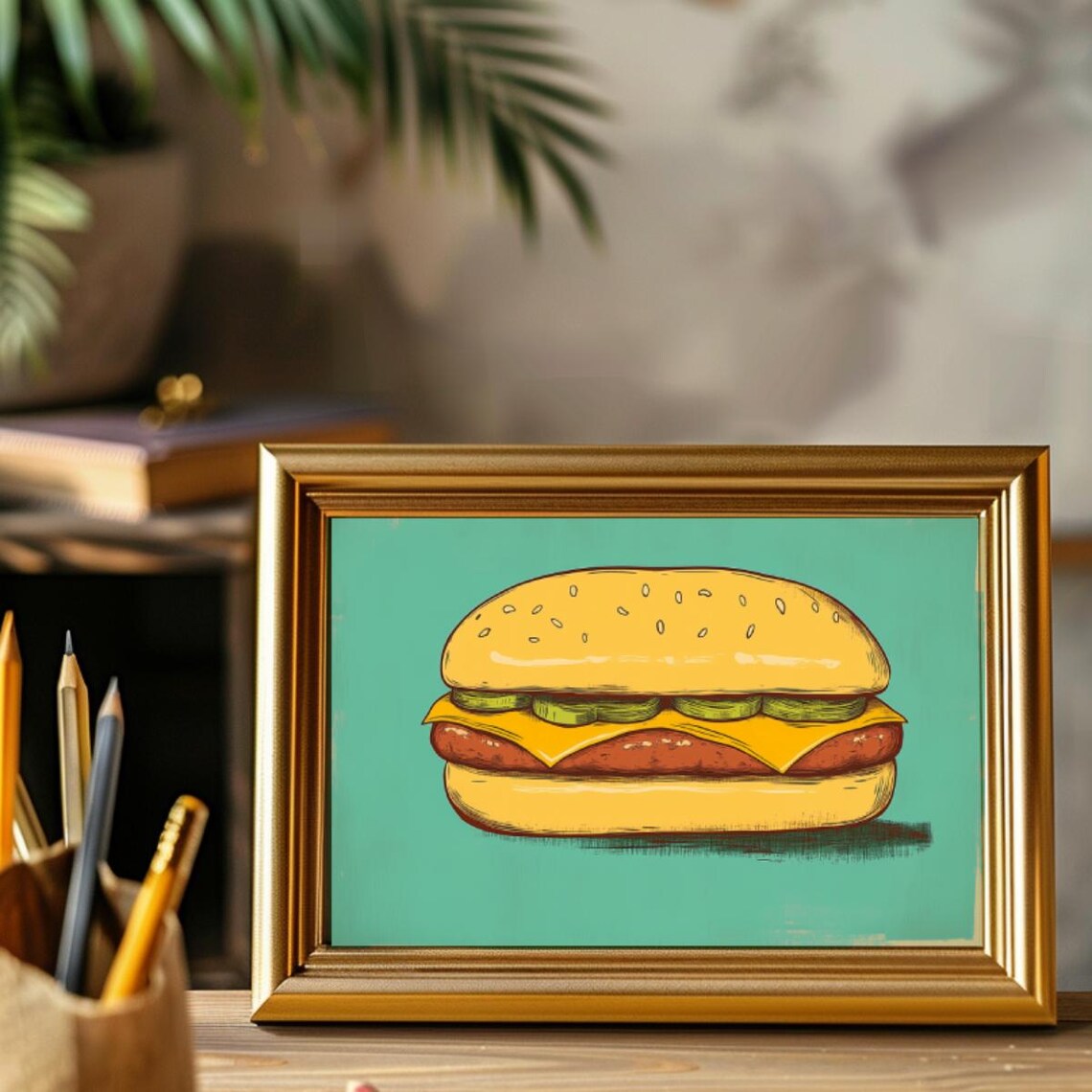 Retro Hamburger Vintage Food Art Kitchen Poster - Image 3