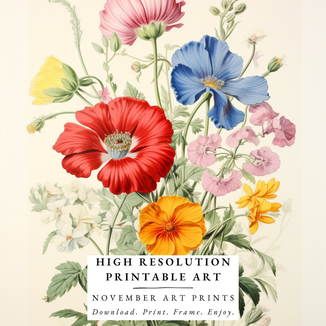 Vintage Floral Print Art Botanical Print Bedroom Wall Art Vintage Botanical Art Farmhouse Cottage Flower Print Wildflowers - Image 4