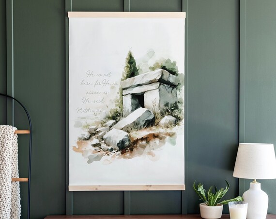 He Is Risen Empty Tomb Matthew 28:6 Easter Watercolor Christian Wall Art