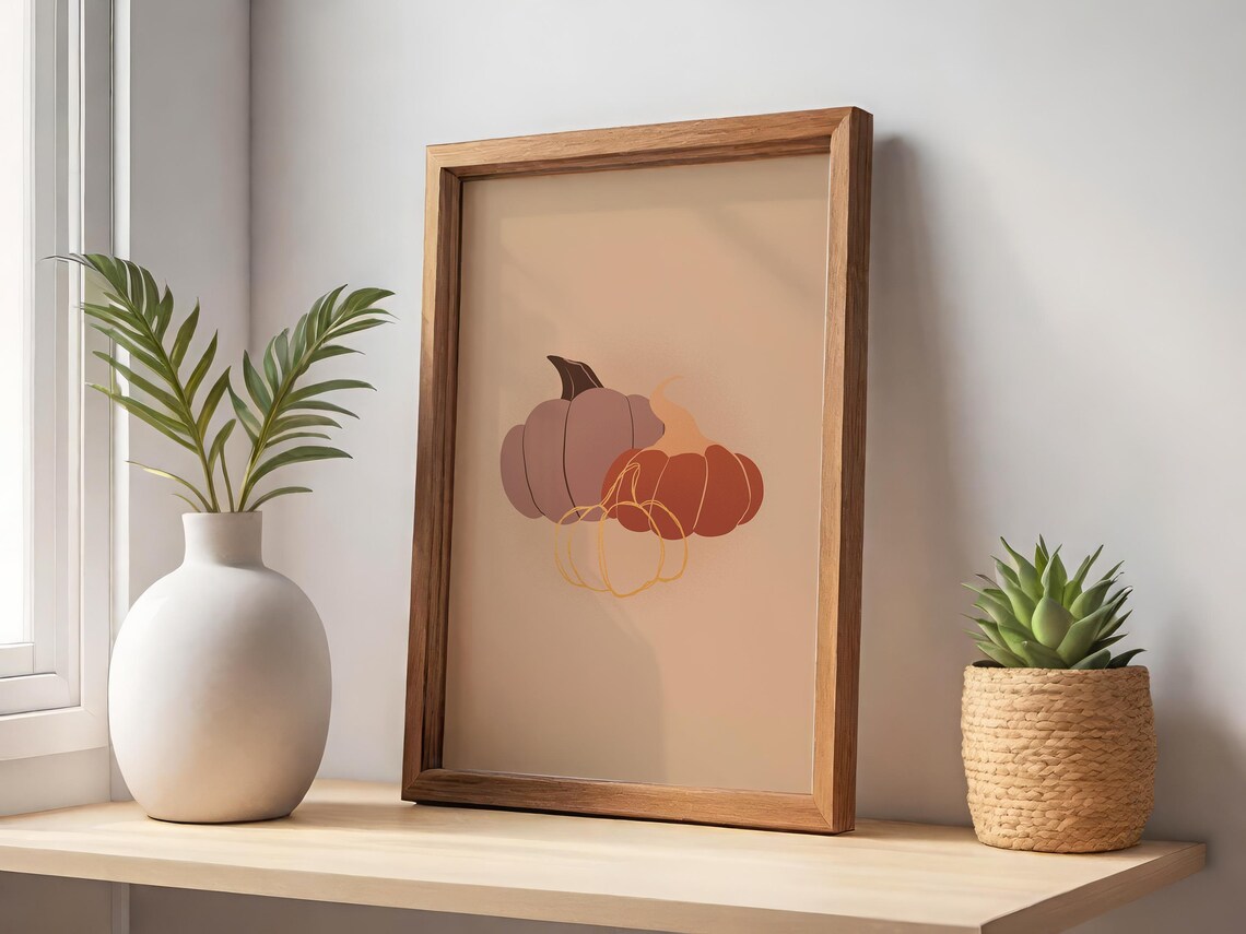 Fall Pumpkin Doodles Minimalist Autumn Poster Burnt Orange Harvest Print - Image 3