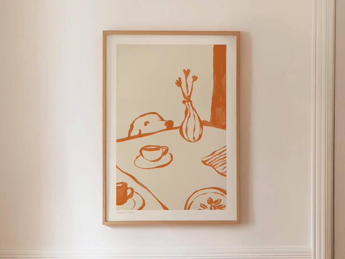 Sneaky Dog Kitchen Art Print, Whimsical Scandi Decor