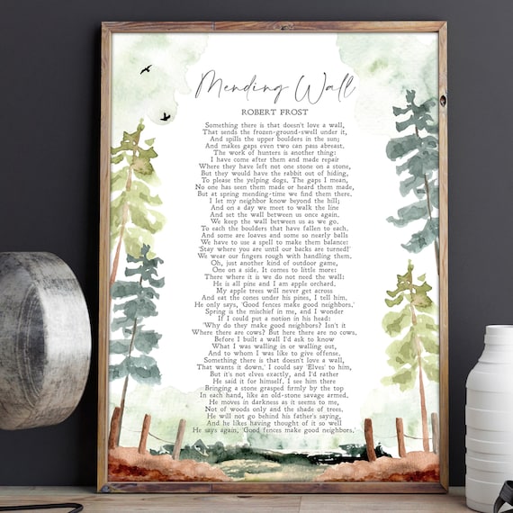 Robert Frost Mending Wall Poem Watercolor Trees Minimalist Poster