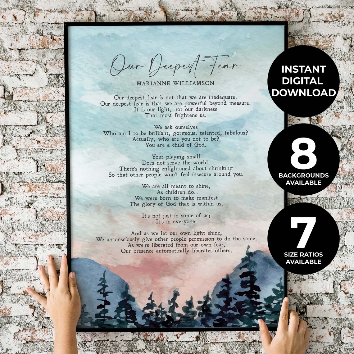 Our Deepest Fear, Marianne Williamson Poem Art Print
