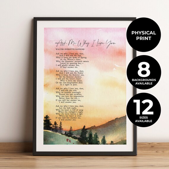 Walter Everette Hawkins Ask Me Why I Love You Watercolor Poem Print