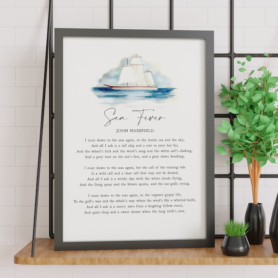John Masefield Sea Fever Poem Sailboat Watercolor Quote Poster
