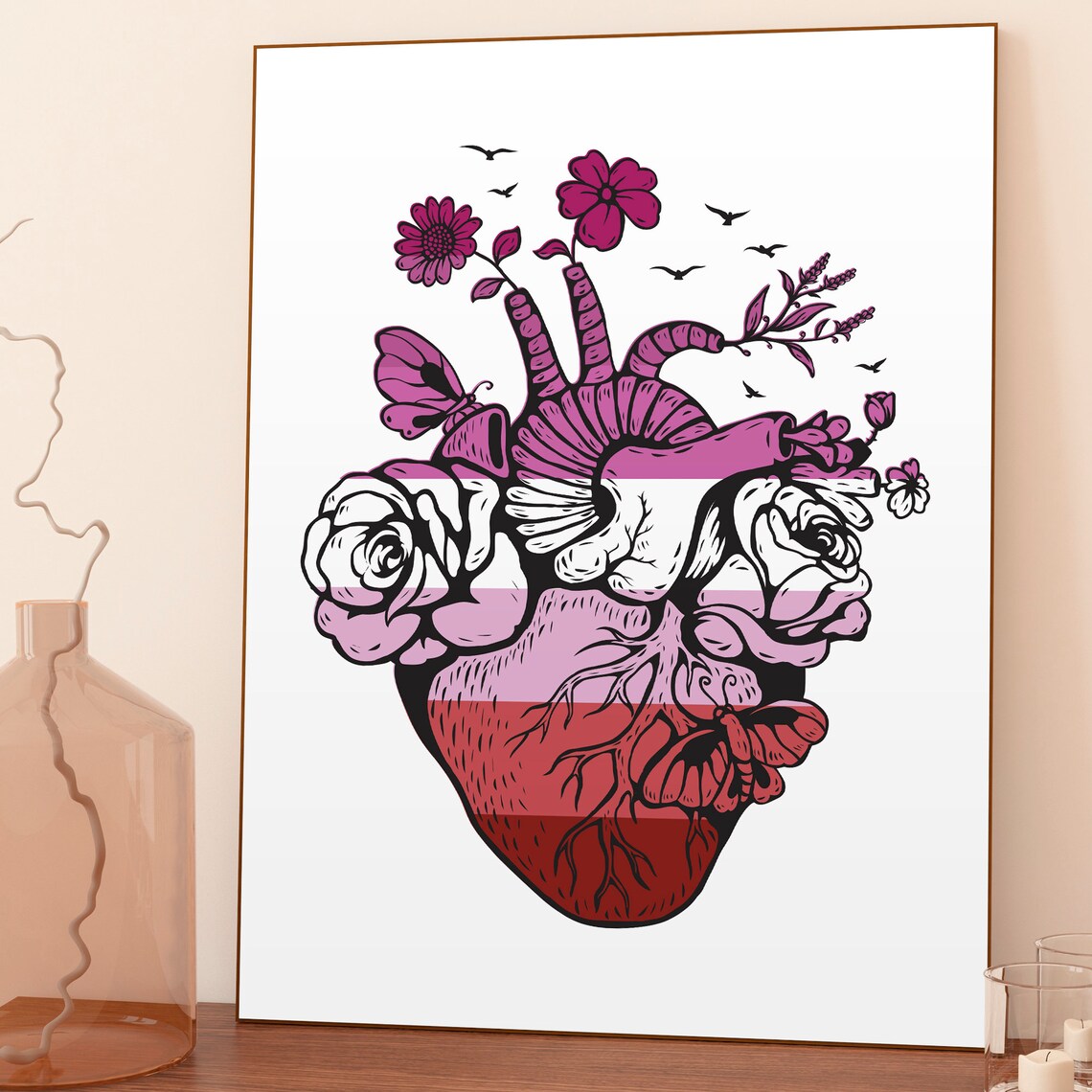 Lesbian Pride Heart Art Print, LGBTQ Room Decor
