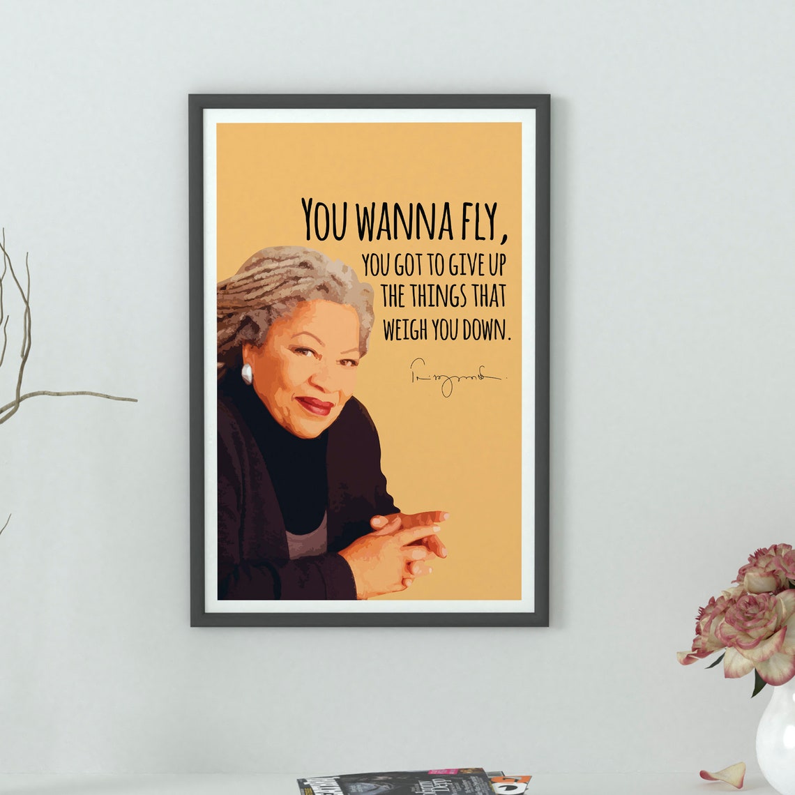 Toni Morrison You Wanna Fly Quote Portrait Mustard Background Poster - Image 2
