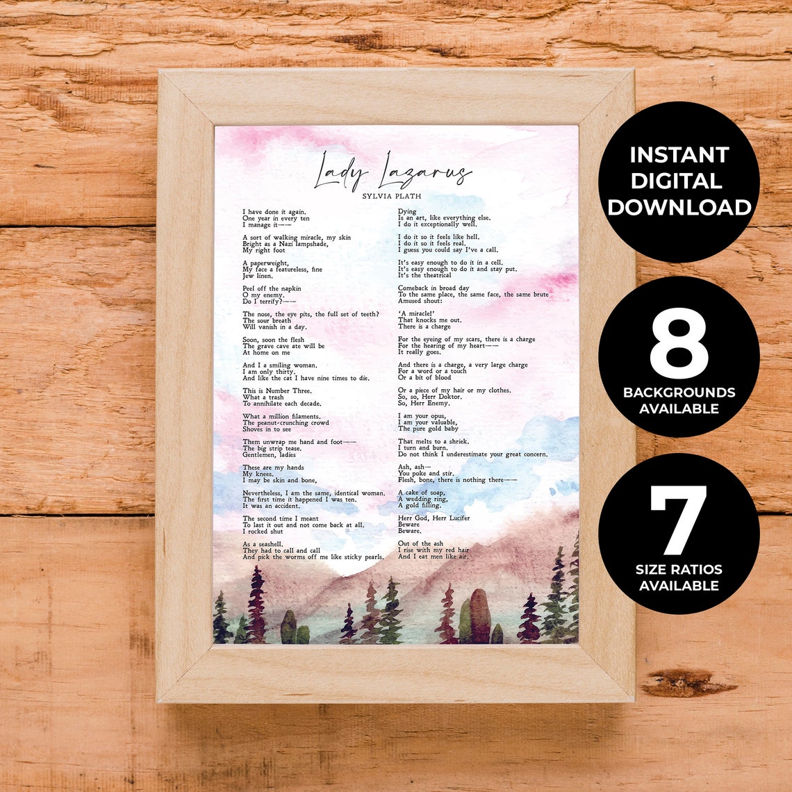 Sylvia Plath Lady Lazarus Poem Watercolor Feminist Literature Print