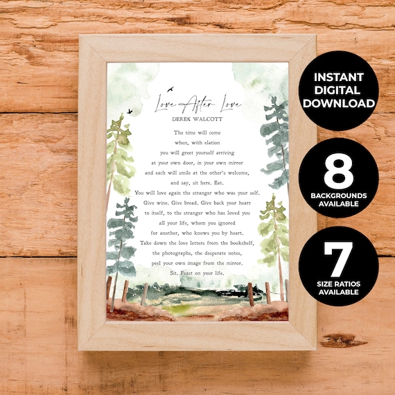 Derek Walcott Love After Love Poem Watercolor Trees Wall Art Print
