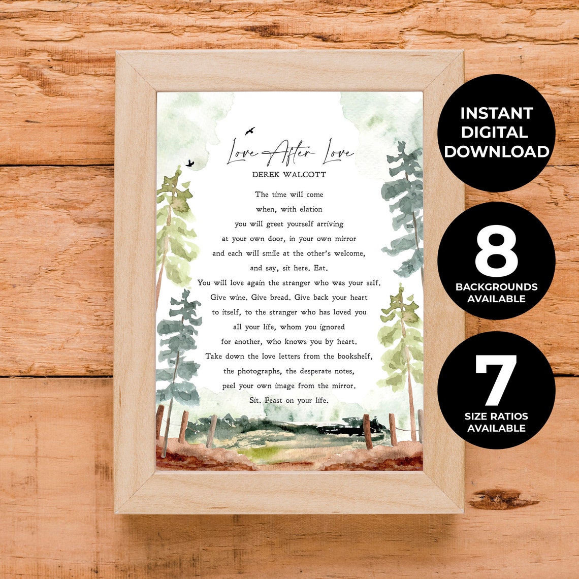 Derek Walcott Love After Love Poem Watercolor Trees Wall Art Print