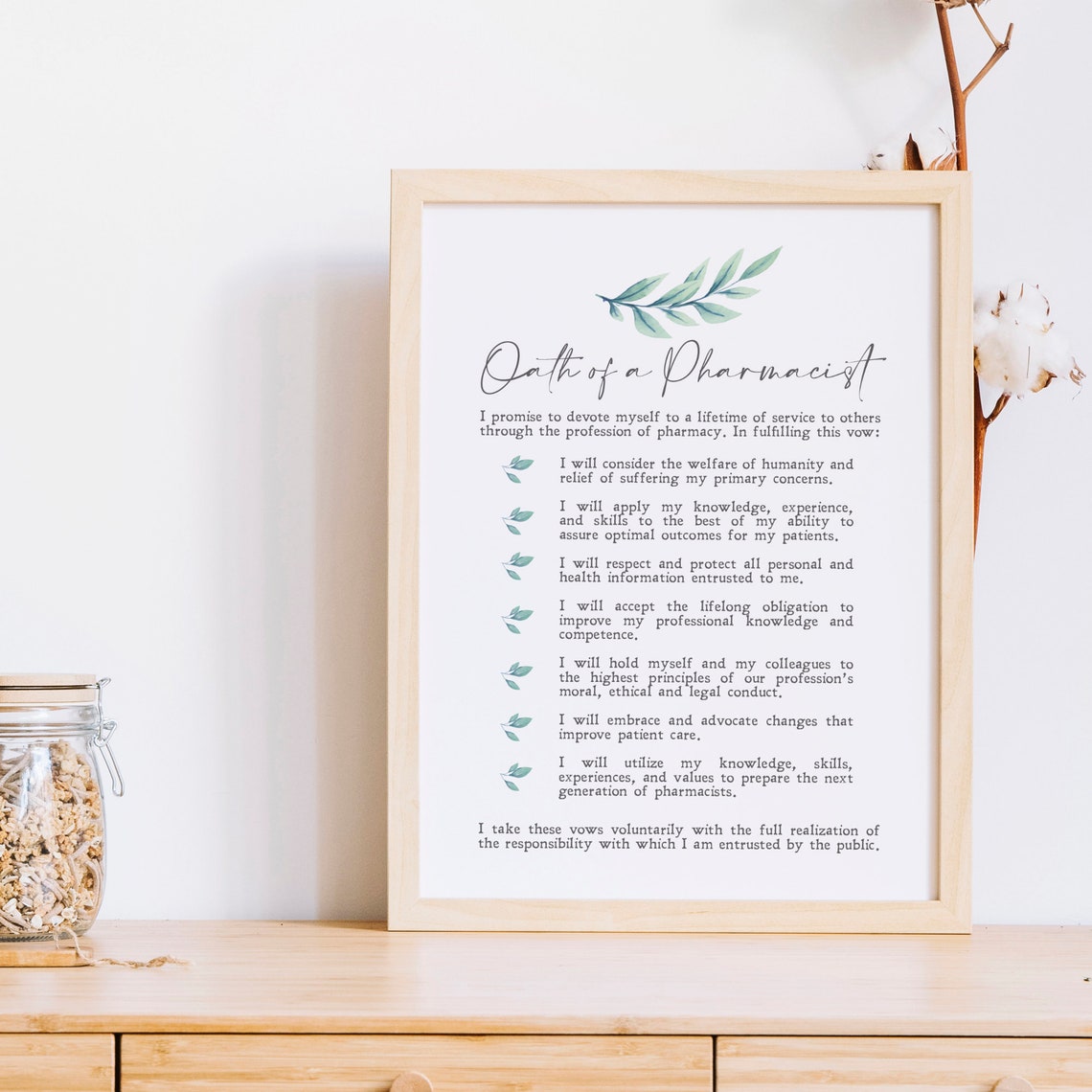 Oath Of A Pharmacist Minimalist Botanical Graduation Gift Print - Image 3