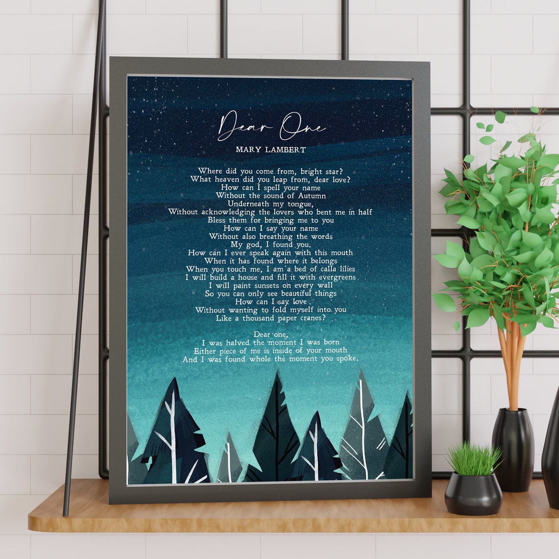 Mary Lambert Dear One Love Poem Starry Night Forest Watercolor Poster - Image 2