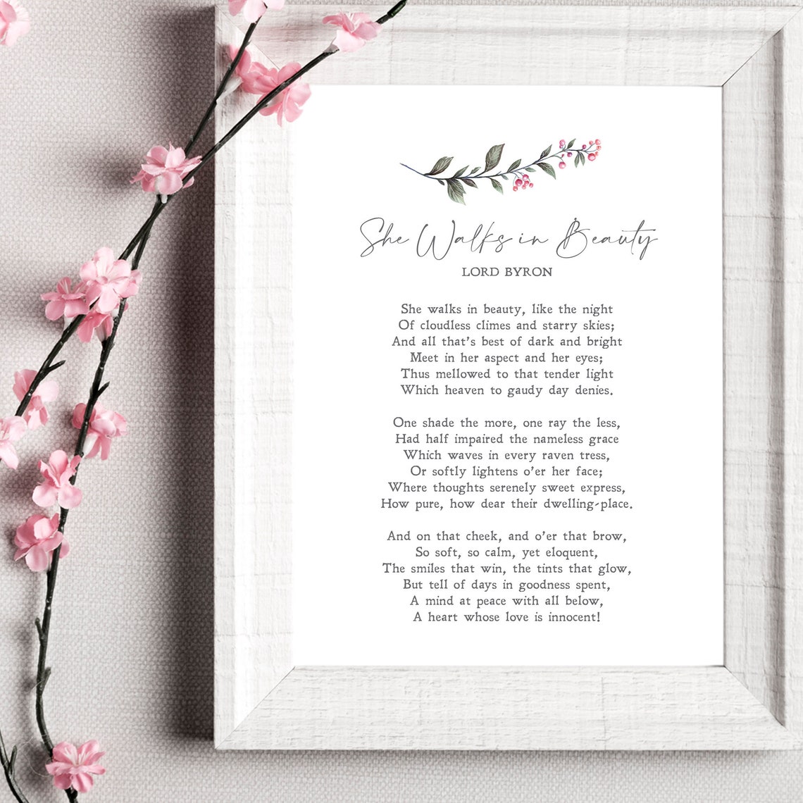 Lord Byron She Walks In Beauty Poem Minimalist Botanical Wall Art - Image 2