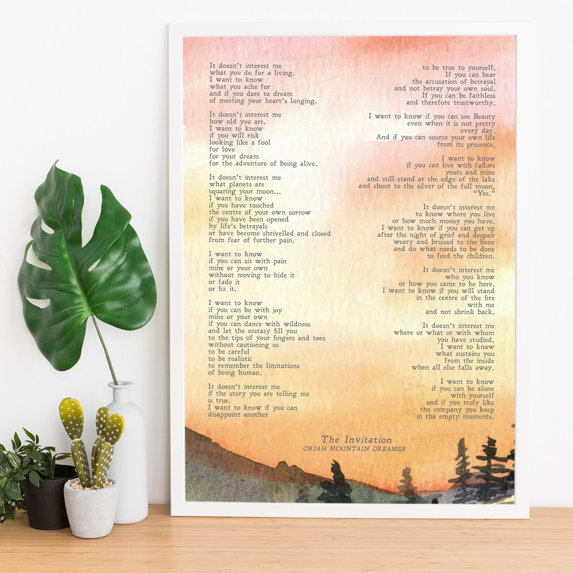 The Invitation Oriah Mountain Dreamer Poem Sunset Watercolor Poster - Image 2