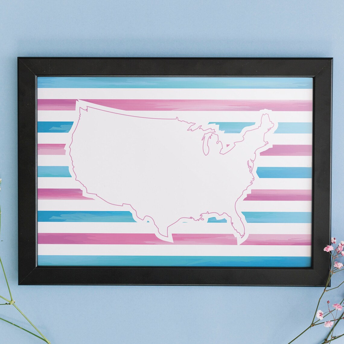 Transgender Pride Flag United States Map LGBTQ Watercolor Poster