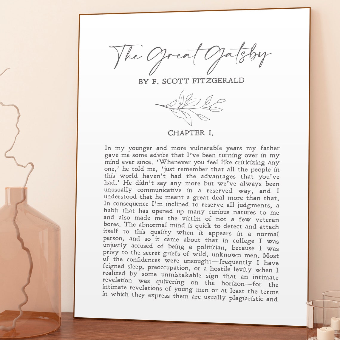 The Great Gatsby Chapter I Literary Excerpt Minimalist Branch Poster