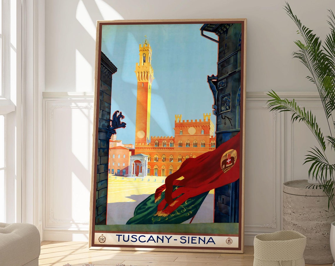 Tuscany Siena Travel Print Vintage Travel Poster Retro Stylish Artwork Beautiful Cityscape Decor Italy Landscape Art Travel Lovers Gift
