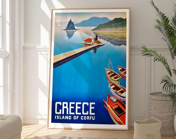 Island Of Corfu Greece Art Print Travel Poster Holiday Artwork Vintage Poster Travel Lovers Gift Home Wall Decor Original Gift Idea