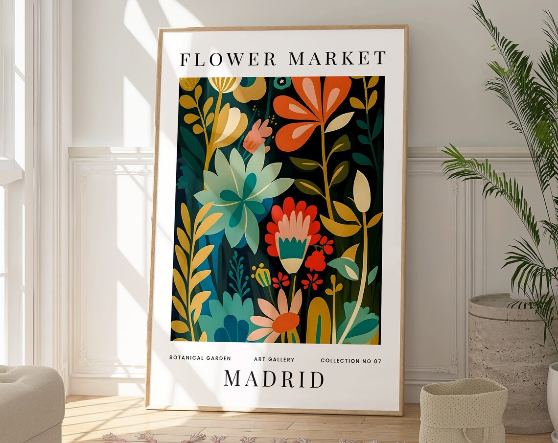 Madrid Flower Market Botanical Art Print, Modern Floral