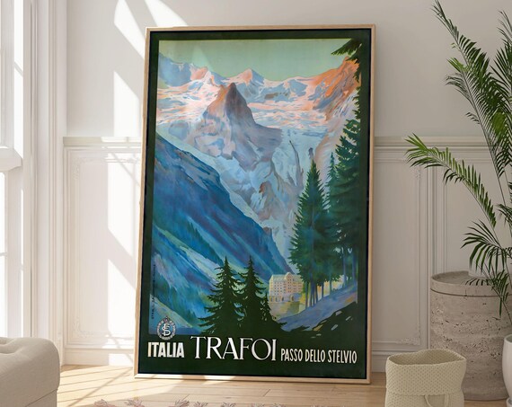 Trafoi Stelvio Pass Travel Poster Mountain Landscape Art Print Scenic Artwork Travel Lovers Gift Eastern Alps Decor Northern Italy Art