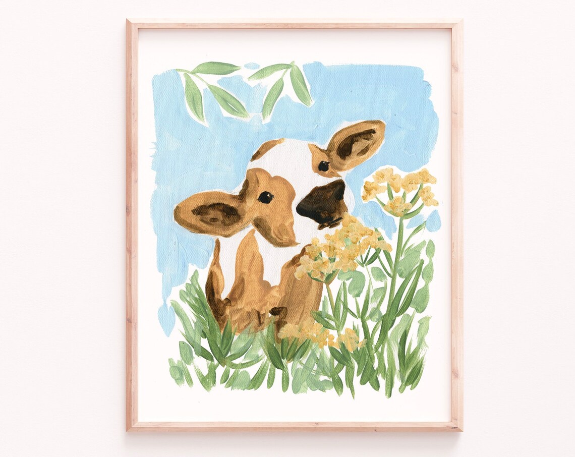 Baby Cow Art Print, Farmhouse Nursery Decor