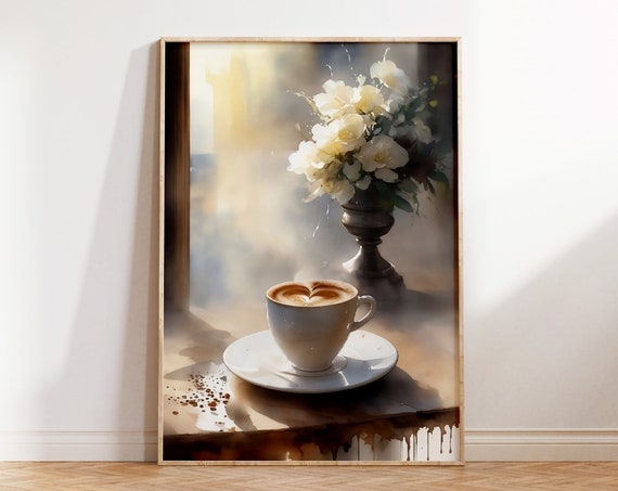 Coffee Wall Art Wall Art Kitchen Print Vintage Capuccino Poster Boho Decor Coffee Lover Gift Coffee Espresso Print Watercolor