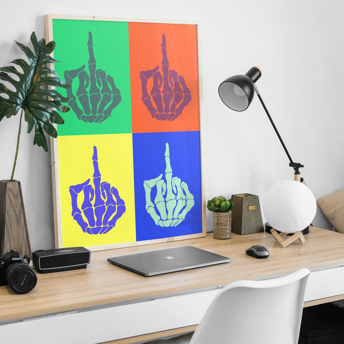 Colorful Pop Art Skeleton Hand Middle Finger Four Panel Poster - Image 4