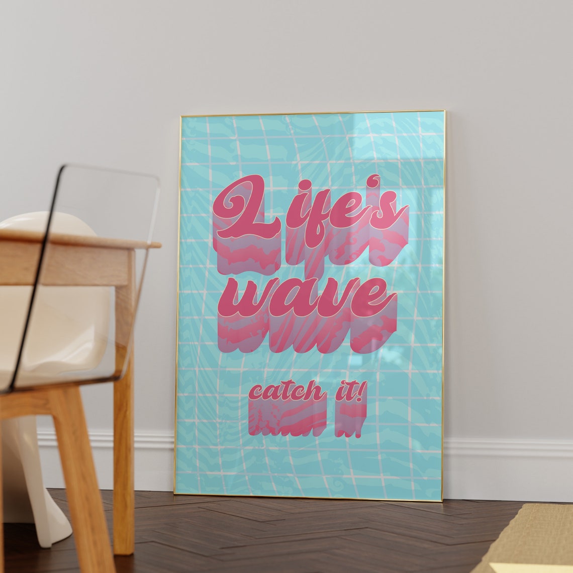 Lifes Wave Catch It Retro Surf Summer Quote Style Wall Poster - Image 6
