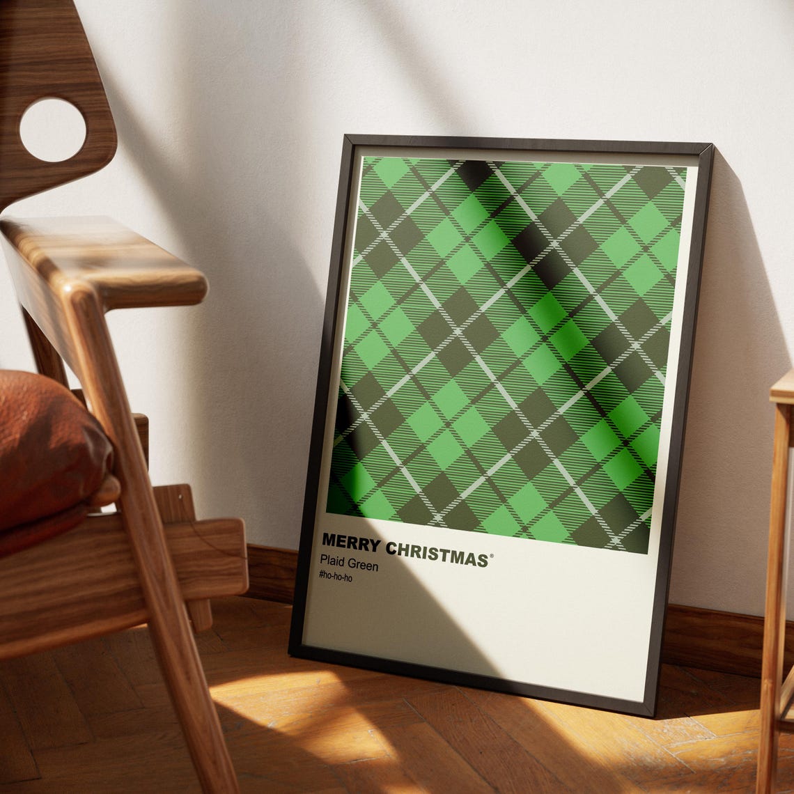 Green Plaid Pattern Merry Christmas Minimalist Holiday Wall Art - Image 3