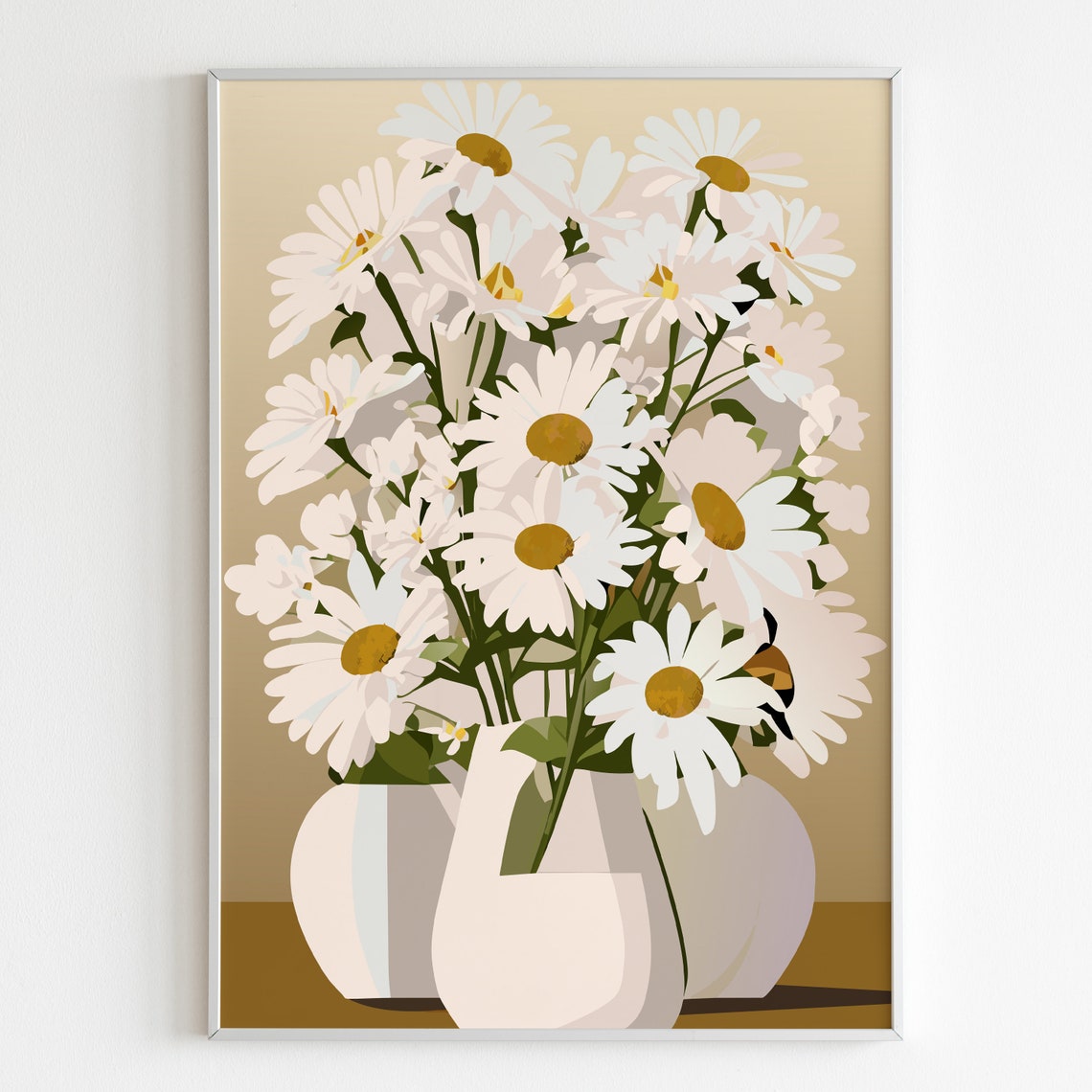 Classic White Daisies In Vases Cheerful Fresh Floral Art Poster