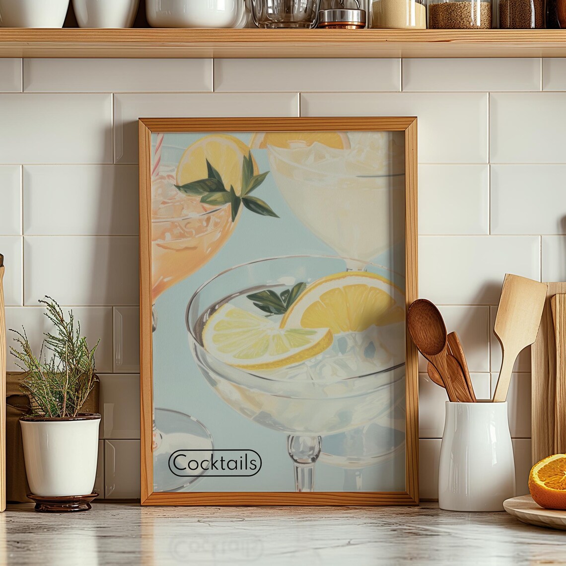 Retro Cocktails Citrus Summer Drinks Trendy Bar Cart Art Print