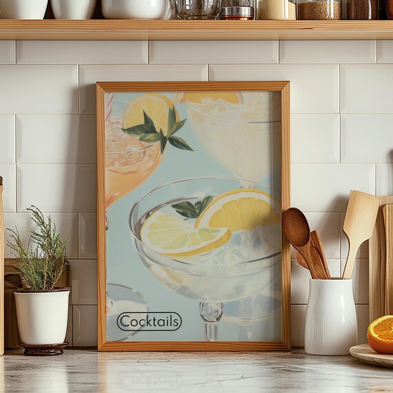 Retro Cocktails Art Print Trendy Summer Bar Cart Decor