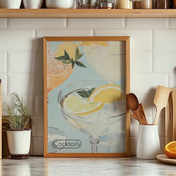 Retro Cocktails Citrus Summer Drinks Trendy Bar Cart Art Print