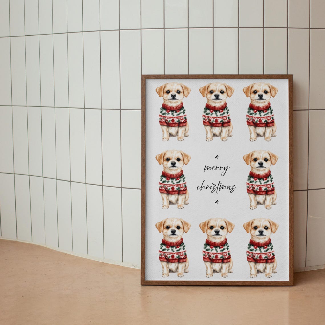 Puppies Watercolor Illustration Poster Pretty Puppy Print Merry Christmas Art Xmas Home Decor Animal Print Cute Pet Portrait Dog Print - Image 2