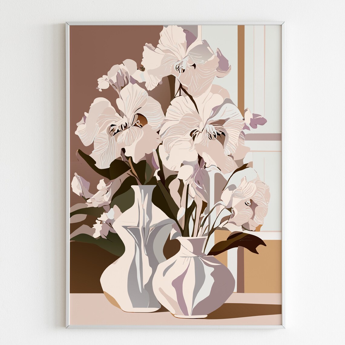 Pure White Irises In A Vase Elegant Neutral Floral Art Poster