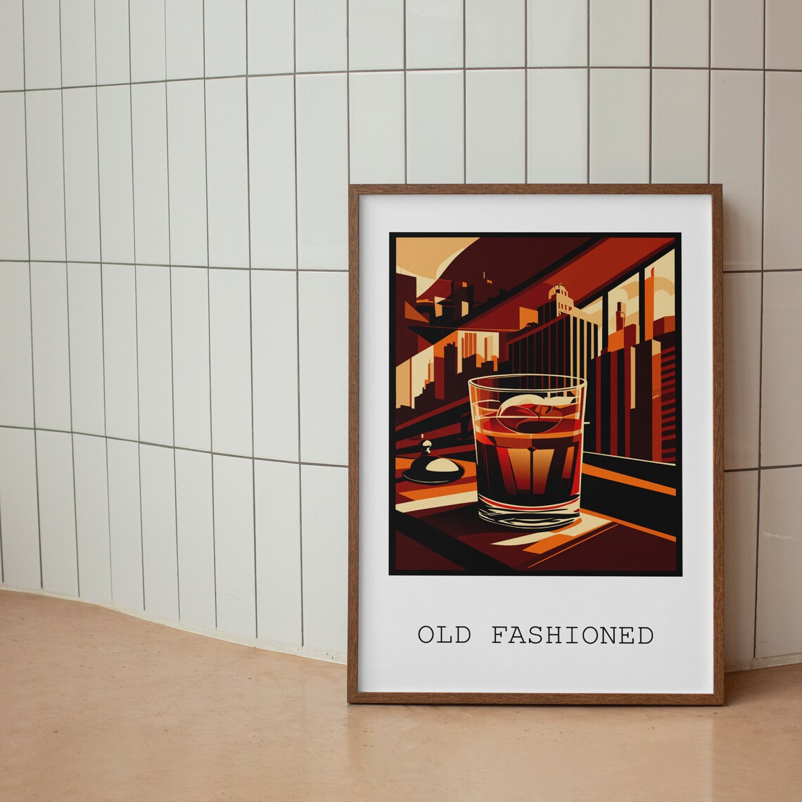 Old Fashioned Cocktail Illustration Vintage Bar City Night Poster