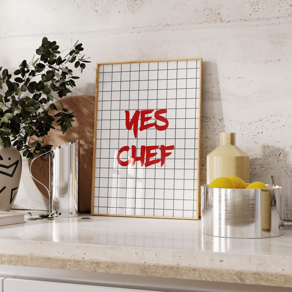 Yes Chef Bold Red Brush Lettering Kitchen Restaurant Wall Art - Image 2