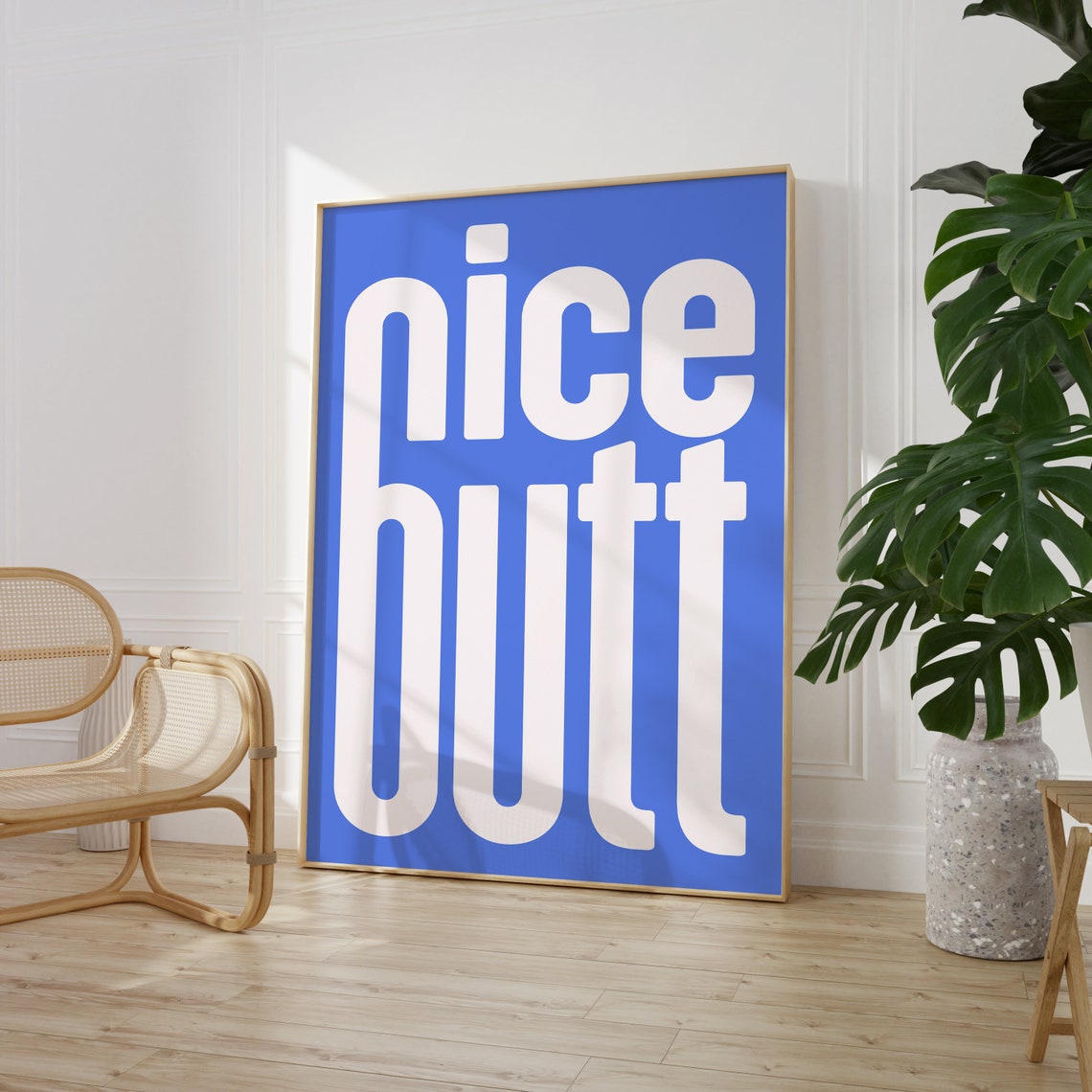 Nice Butt Minimalist Blue White Tall Lettering Funny Bathroom Poster - Image 3