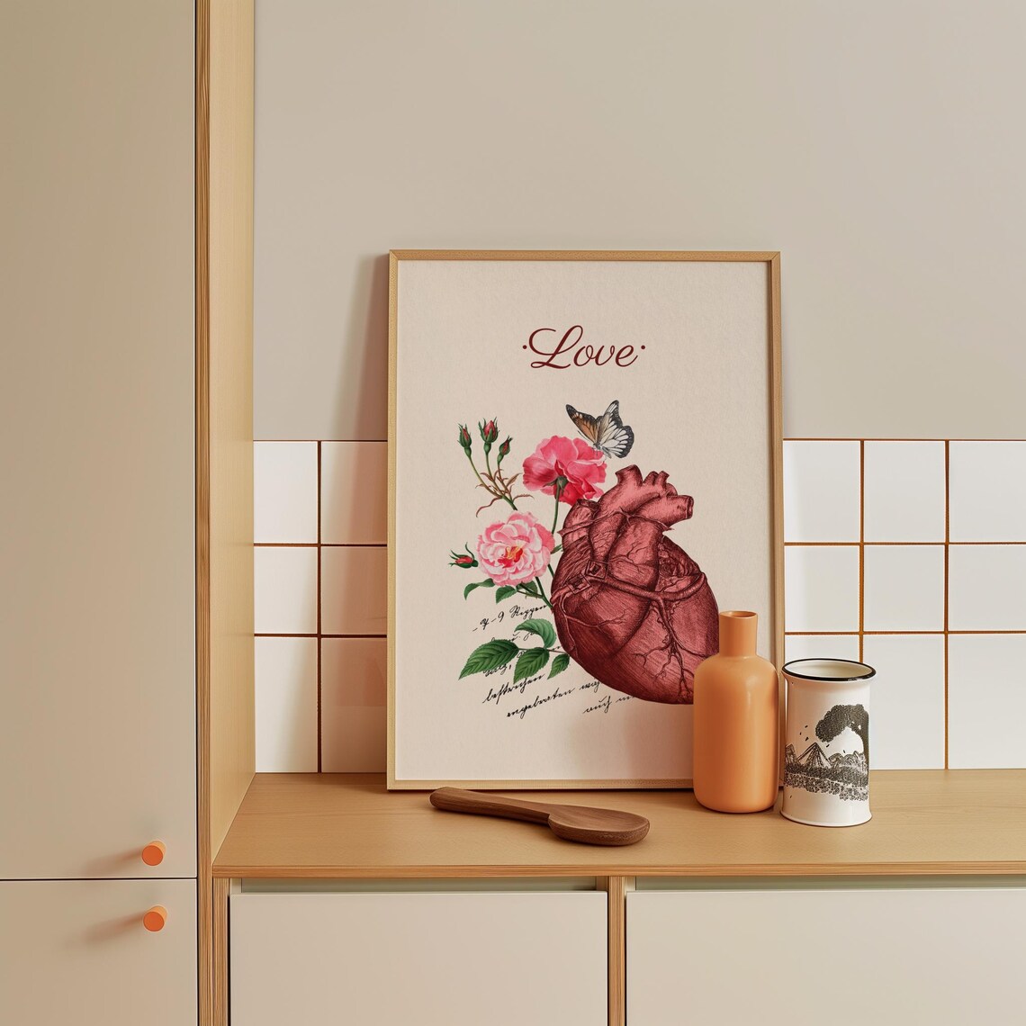 Anatomical Heart With Roses Butterfly Vintage Botanical Love Poster - Image 3