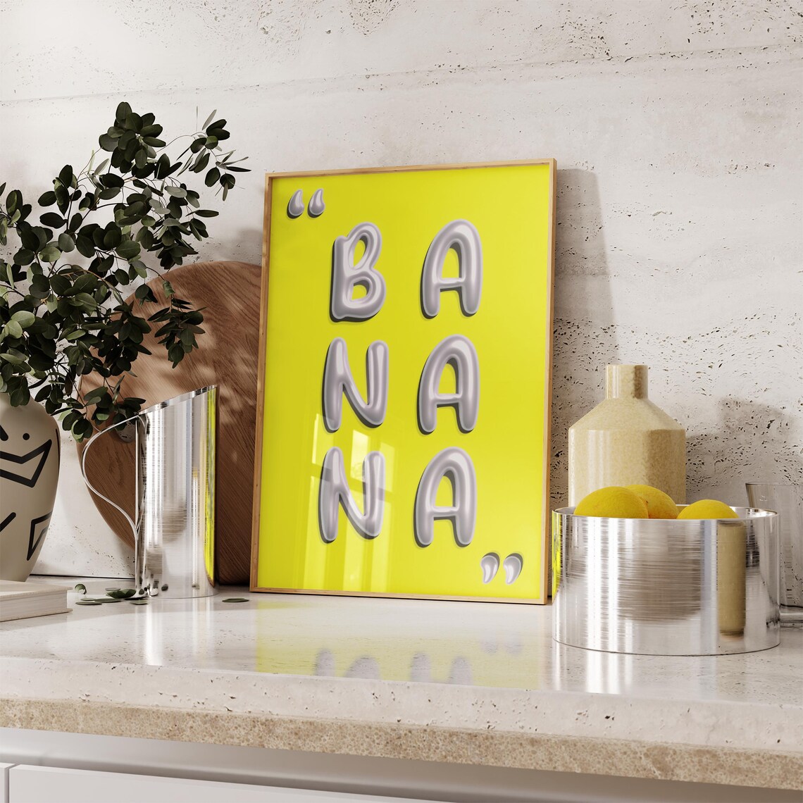 Banana Chrome Balloon Letters Bright Yellow Pop Art Fun Food Poster - Image 4