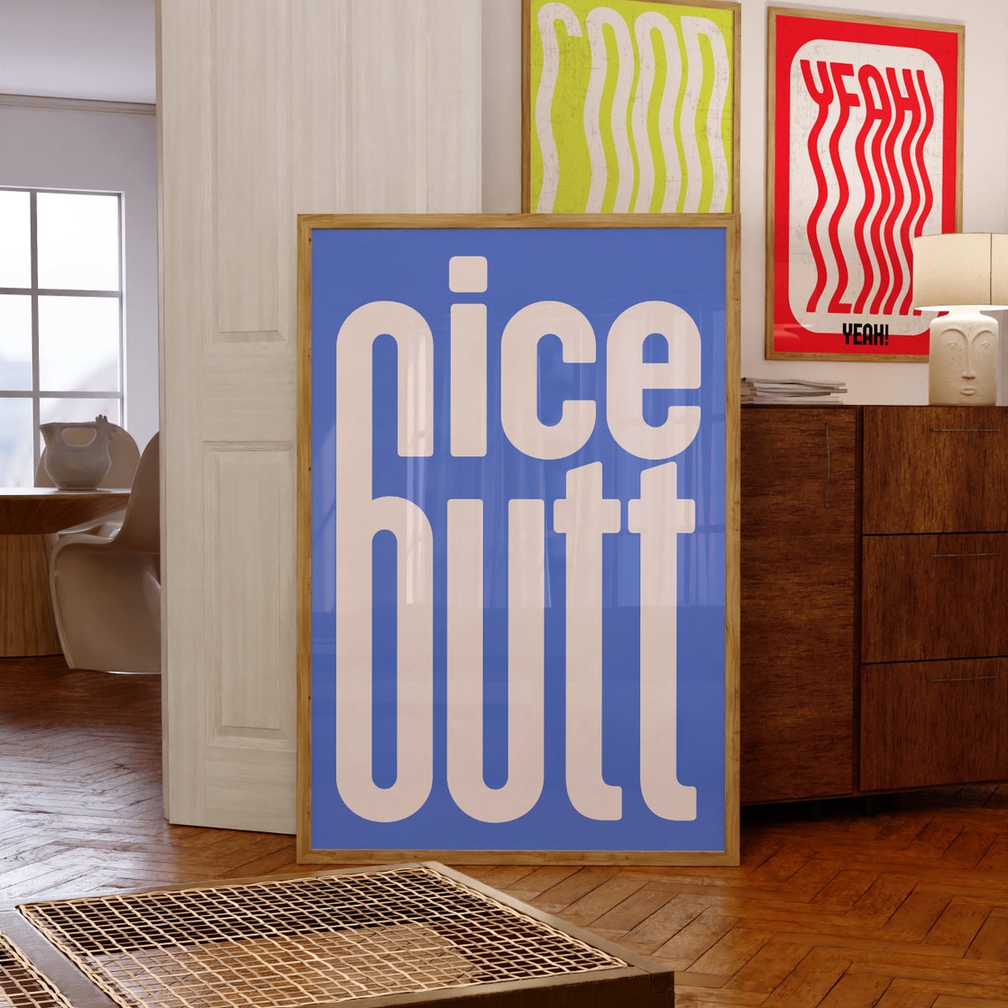 Nice Butt Minimalist Blue White Tall Lettering Funny Bathroom Poster - Image 4