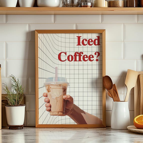 Iced Coffee Kitchen Print Trendy Cafe Decor