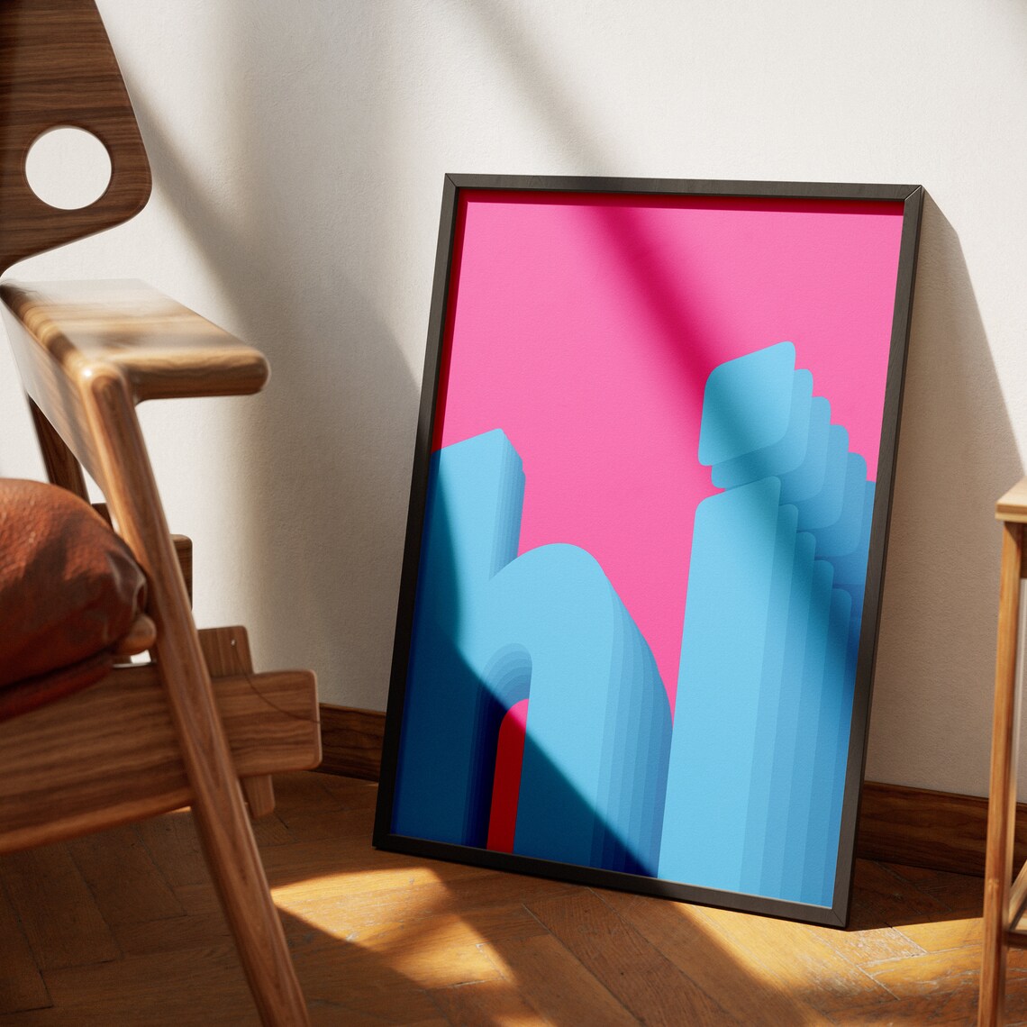 Hot Pink Blue Geometric Bauhaus Abstract City Style Wall Poster - Image 3