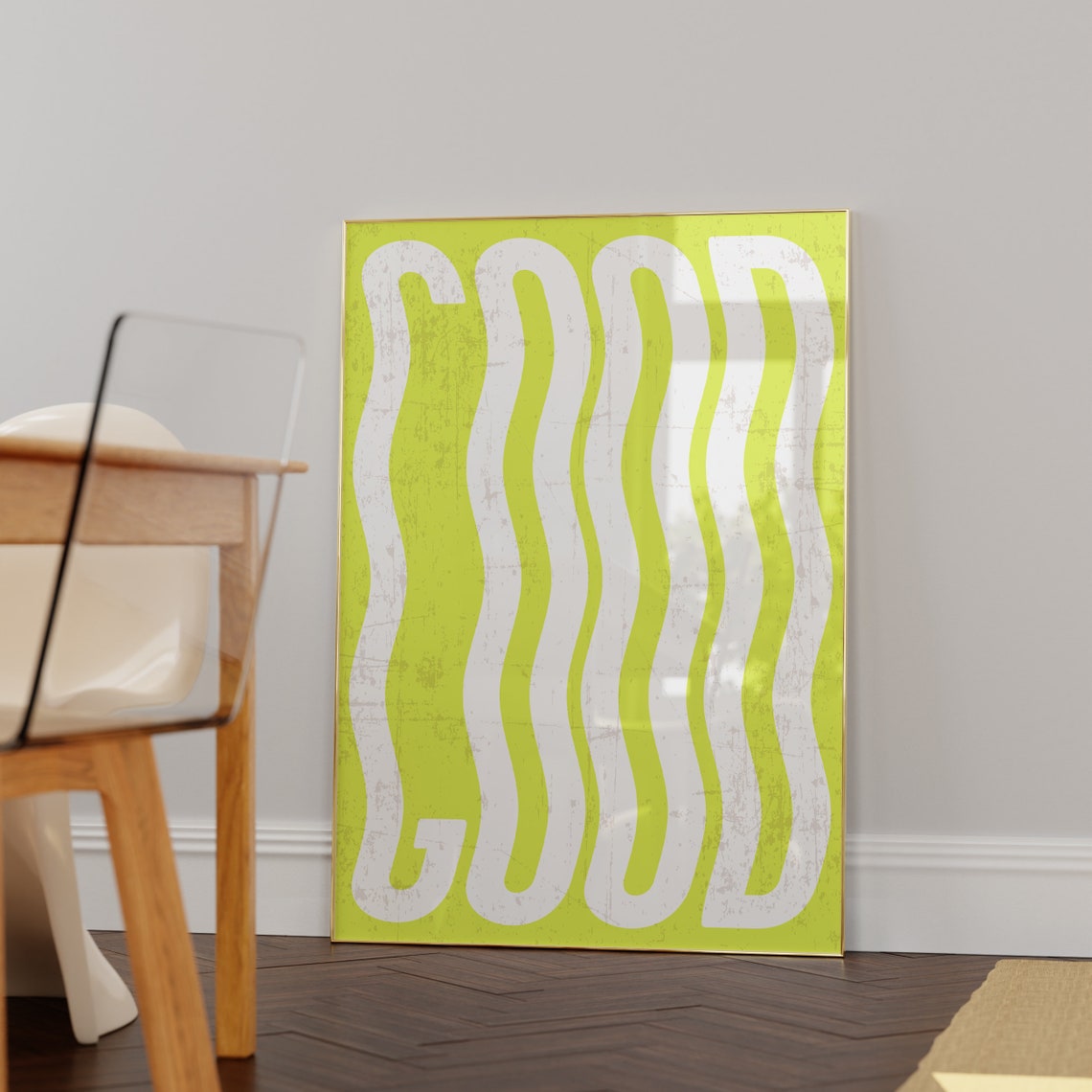 Lime Green Wavy Stripes Abstract Groovy Retro Style Wall Poster - Image 6